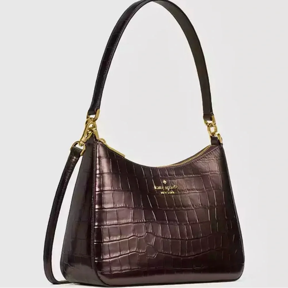 🤎💛 NWT KATE SPADE Margot Metallic Croc Embossed Convertible Shoulder Bag – NEW - Picture 4 of 7